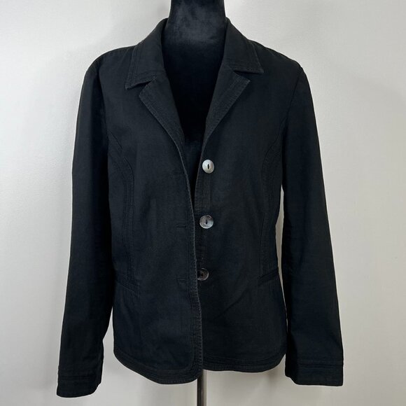 J. Jill Mother of Pearl Button Front Black Blazer Size 14 - Picture 1 of 15